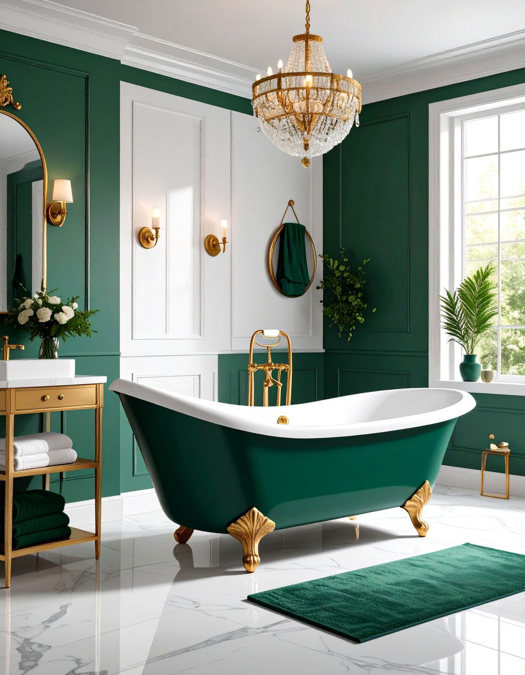 Emerald Green Clawfoot Tub Centerpiece - 25 Olive Green Bathroom Ideas