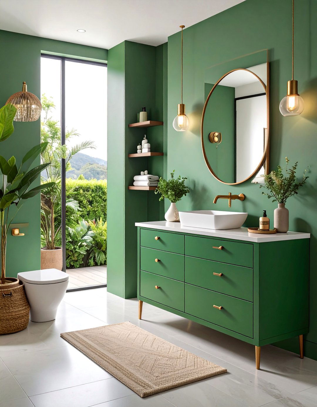 Emerald Green Compact Vanity with Integrated Storage - 25 Bathroom With Green Vanity