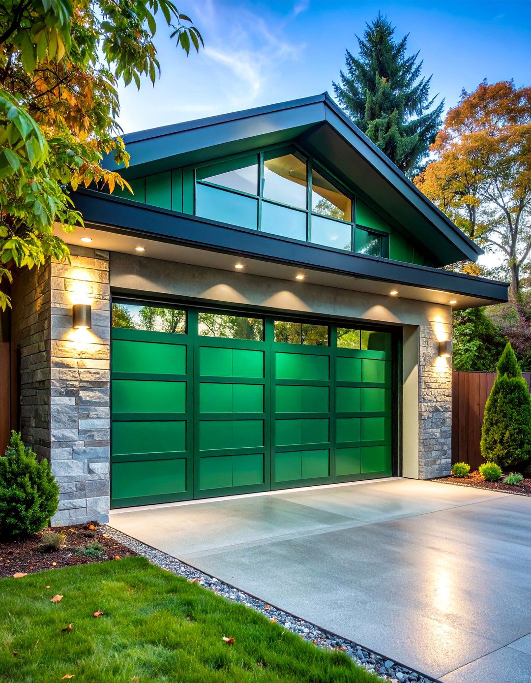 Emerald Green Contemporary with Glass Panels - 25 Green Garage Door Ideas
