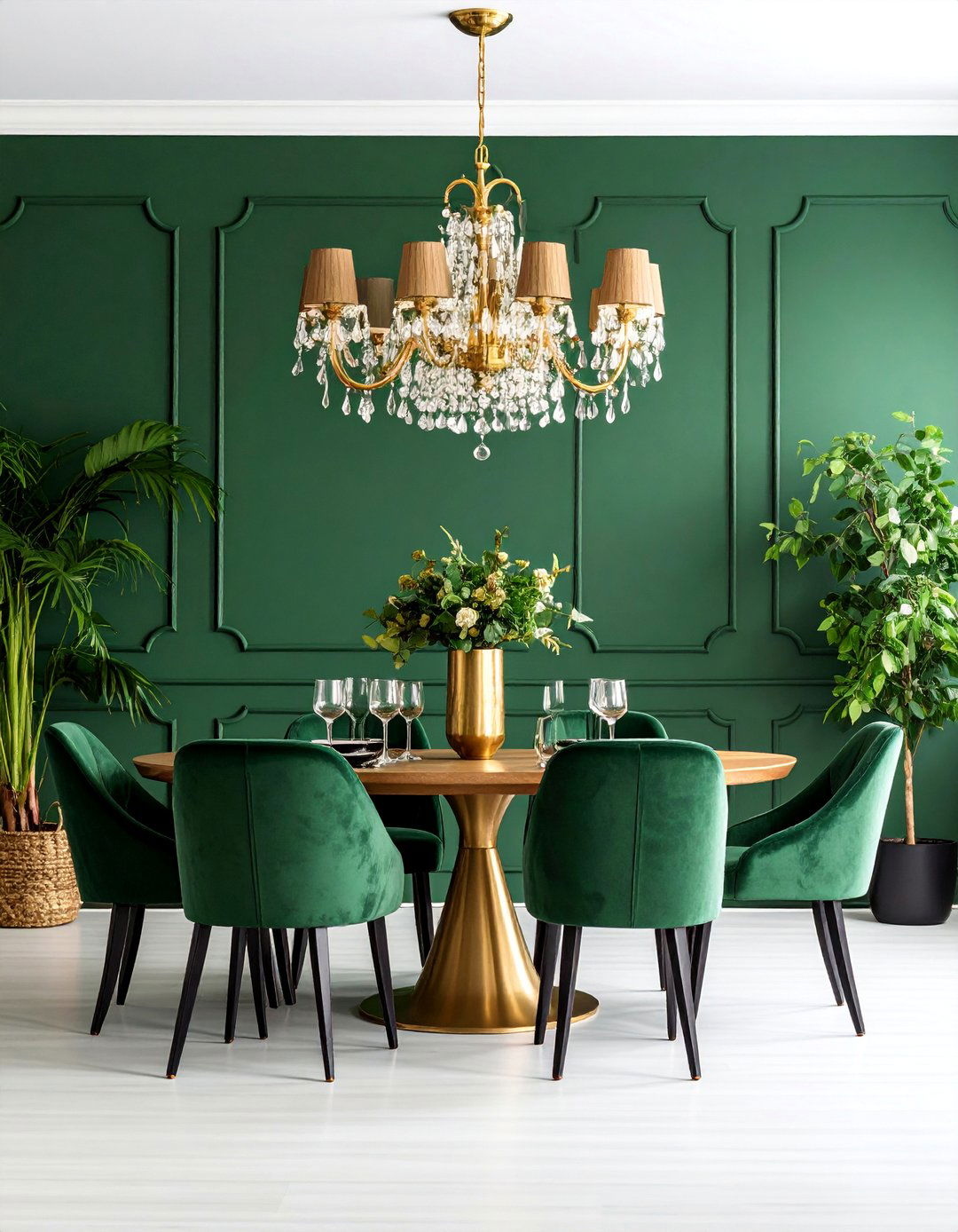 Emerald Green Dining Room with Gold Accents - 25 Green Accent Wall Ideas