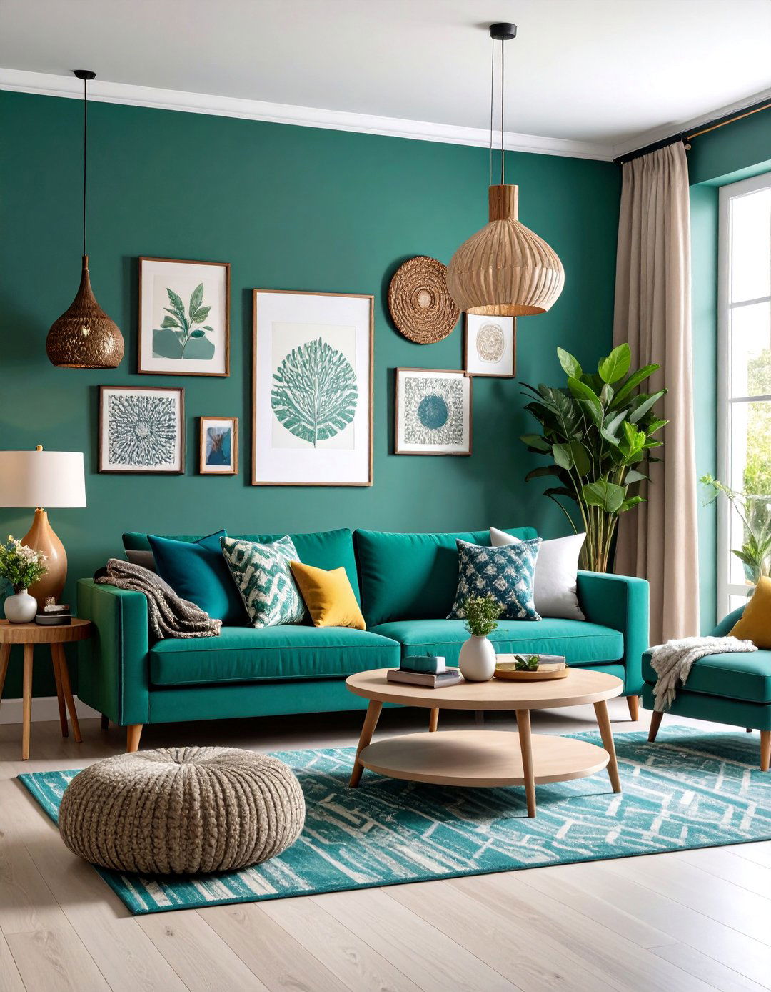 Emerald Green Eclectic Gallery Wall Backdrop - 25 Dark Green Accent Wall Ideas