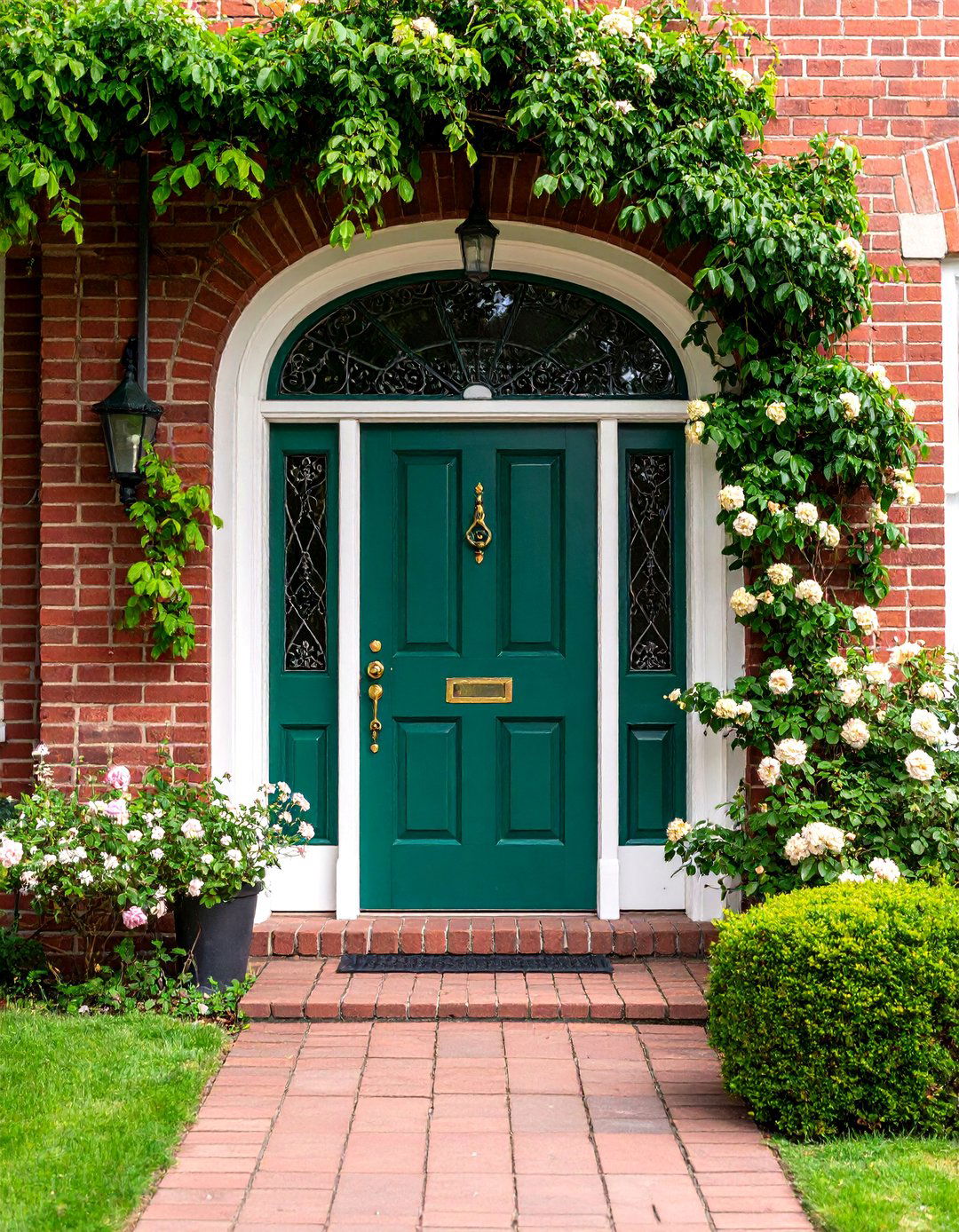 Emerald Green Front Door with Brass Victorian Hardware - 25 Emerald Green Front Door Ideas