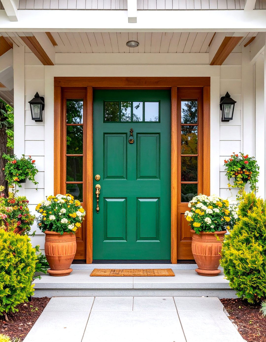 Emerald Green Front Door with Craftsman Style Details - 25 Emerald Green Front Door Ideas