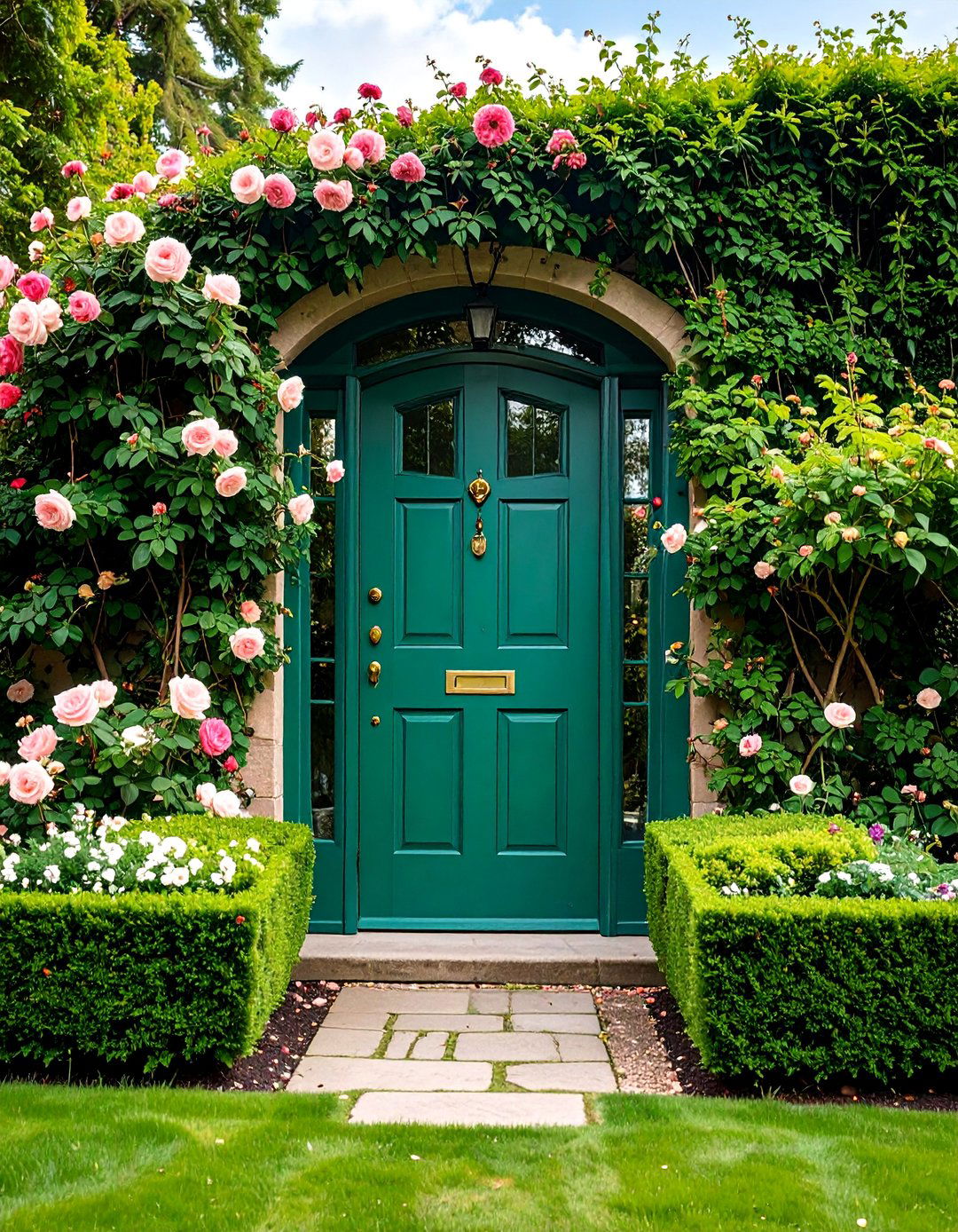 Emerald Green Front Door with English Garden Setting - 25 Emerald Green Front Door Ideas