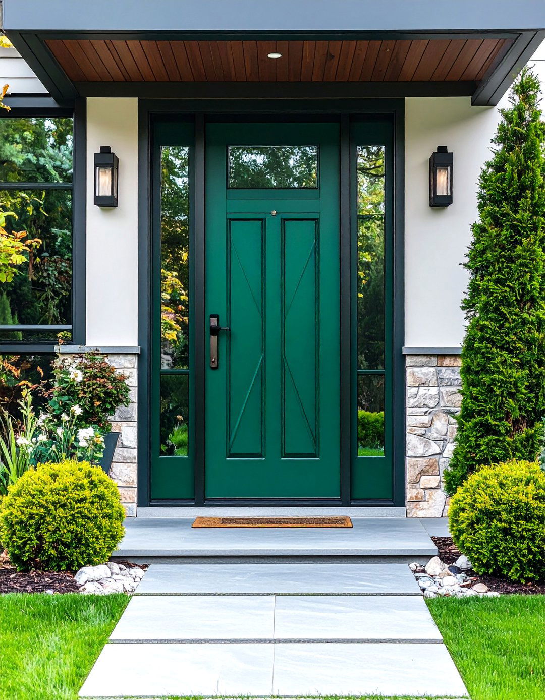 Emerald Green Front Door with Geometric Glass Panels - 25 Emerald Green Front Door Ideas