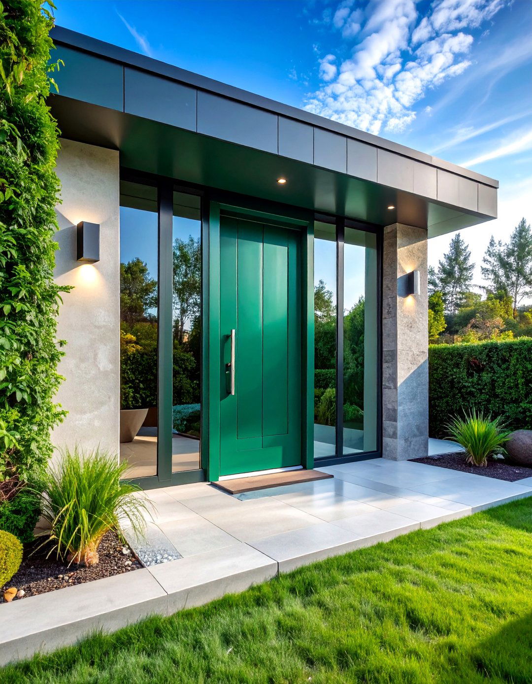 Emerald Green Front Door with Smart Glass Technology - 25 Emerald Green Front Door Ideas