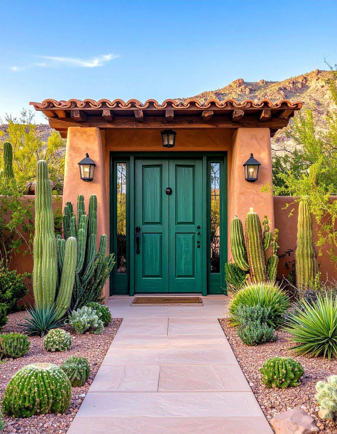 Emerald Green Front Door with Southwestern Adobe Style - 25 Emerald Green Front Door Ideas