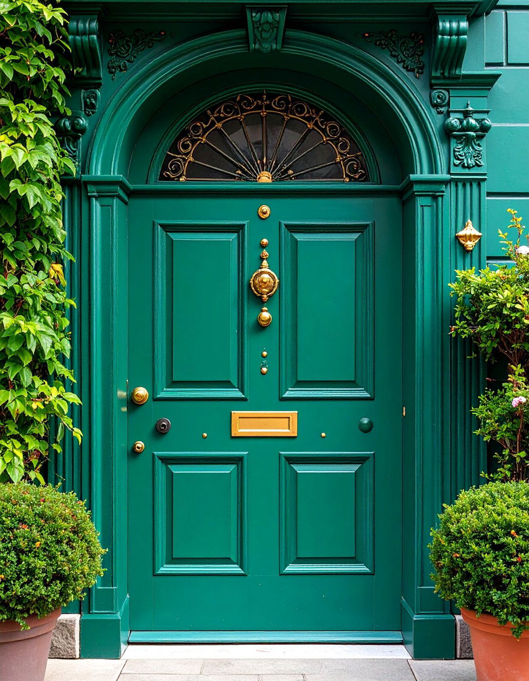 Emerald Green Front Door with Vintage Hardware Collection - 25 Emerald Green Front Door Ideas