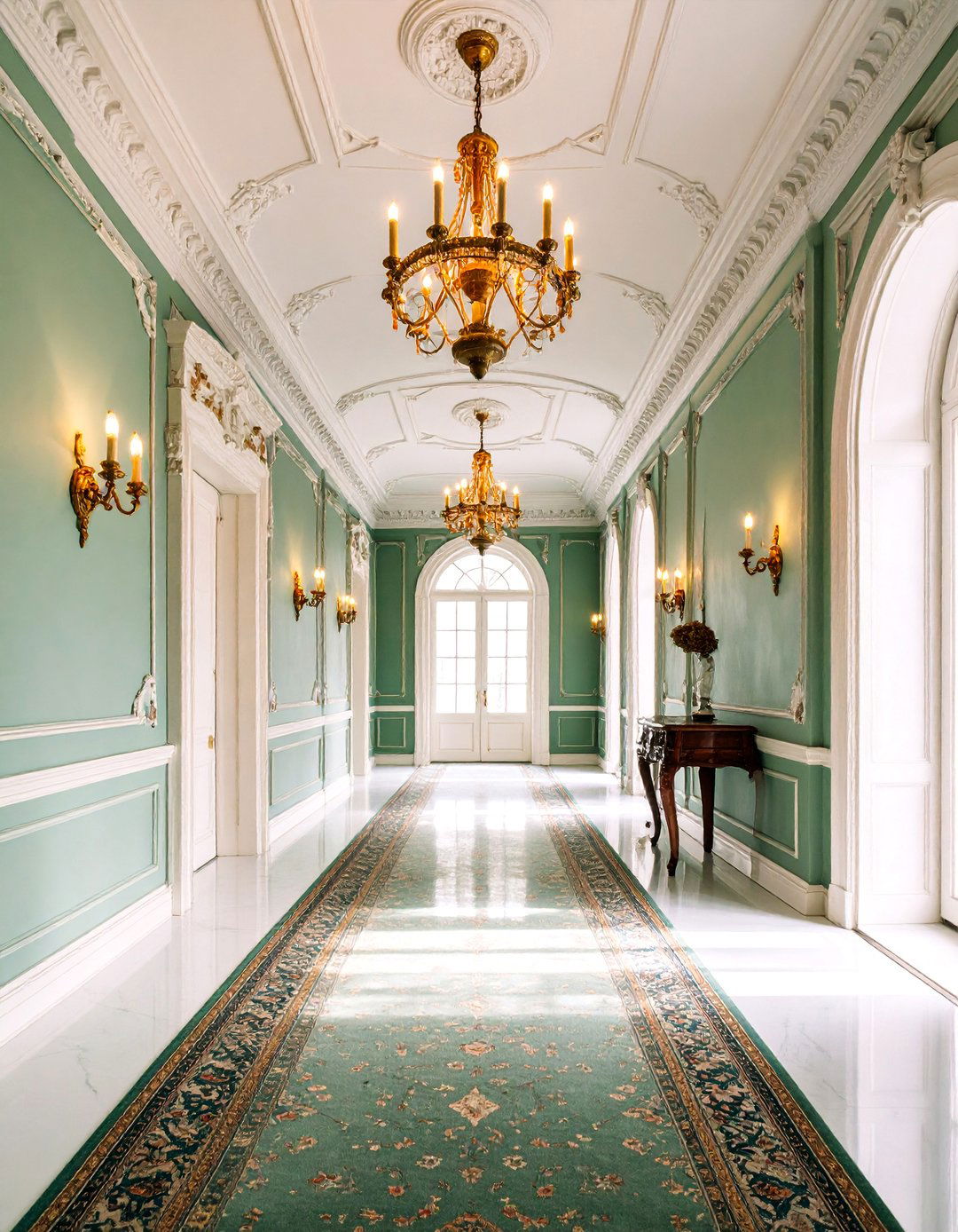 Emerald Green Hallway with Victorian Elegance - 25 Green Hallway Ideas