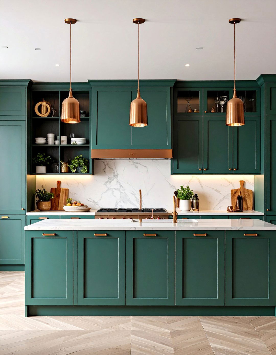 Emerald Green Kitchen with Copper Hardware - 25 Colorful Kitchen Ideas