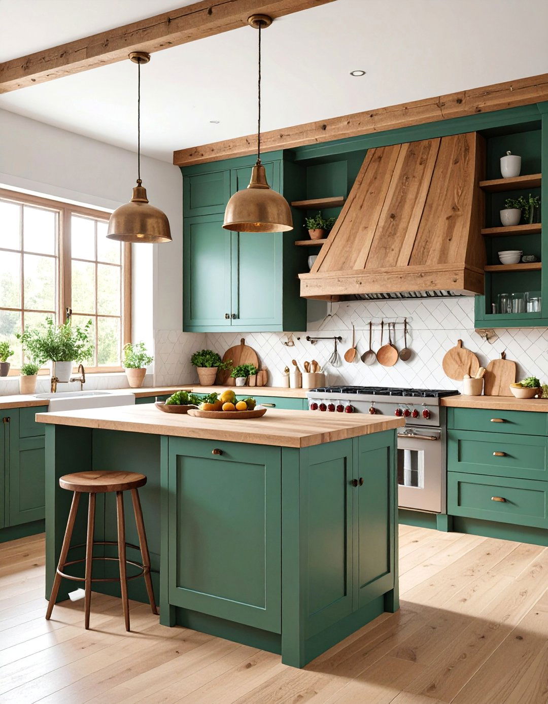 Emerald Green Kitchen with Natural Wood Elements - 25 Emerald Green Kitchen Ideas