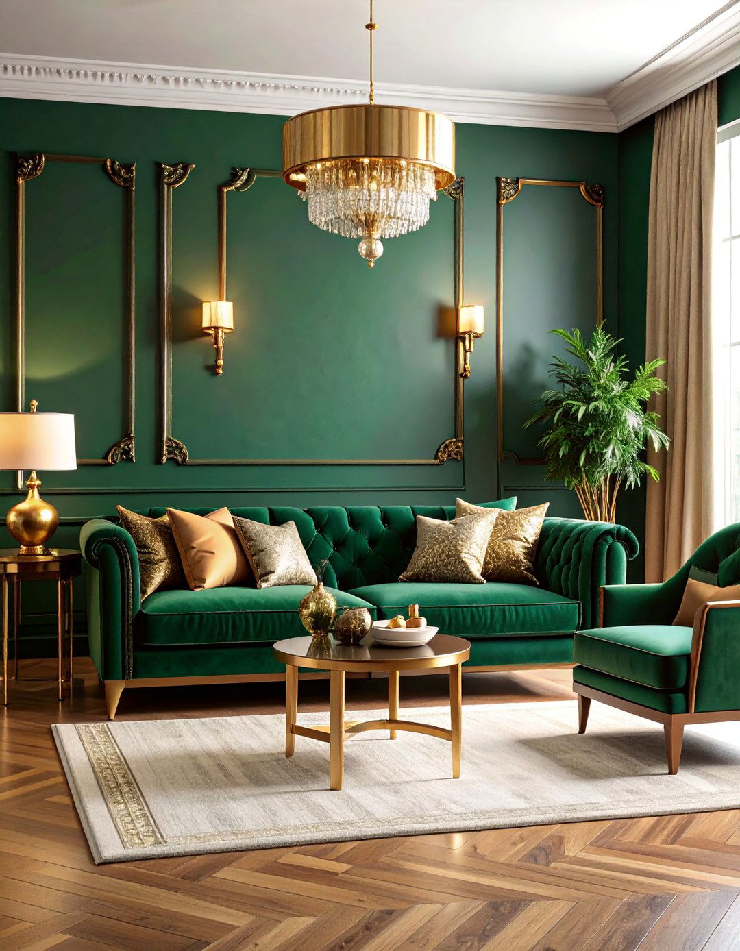 Emerald Green Living Room with Gold Accents - 25 Ways to Decorate With Jewel Tones