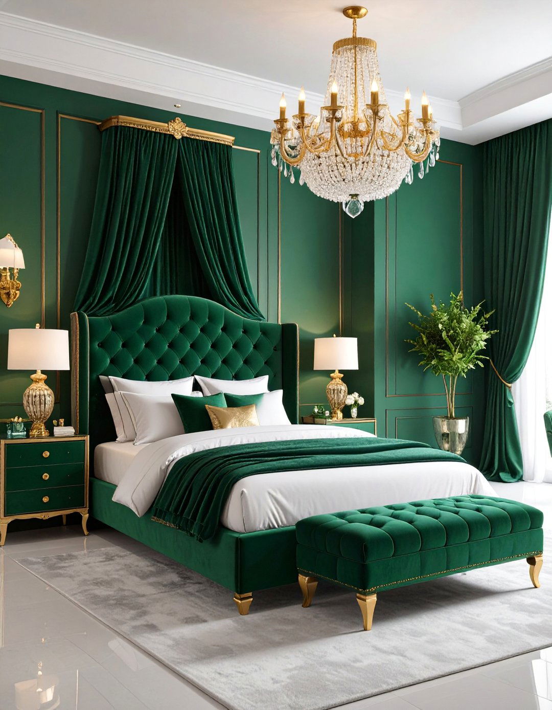 Emerald Green Luxe Glamour Bedroom - 25 blue and green bedroom ideas
