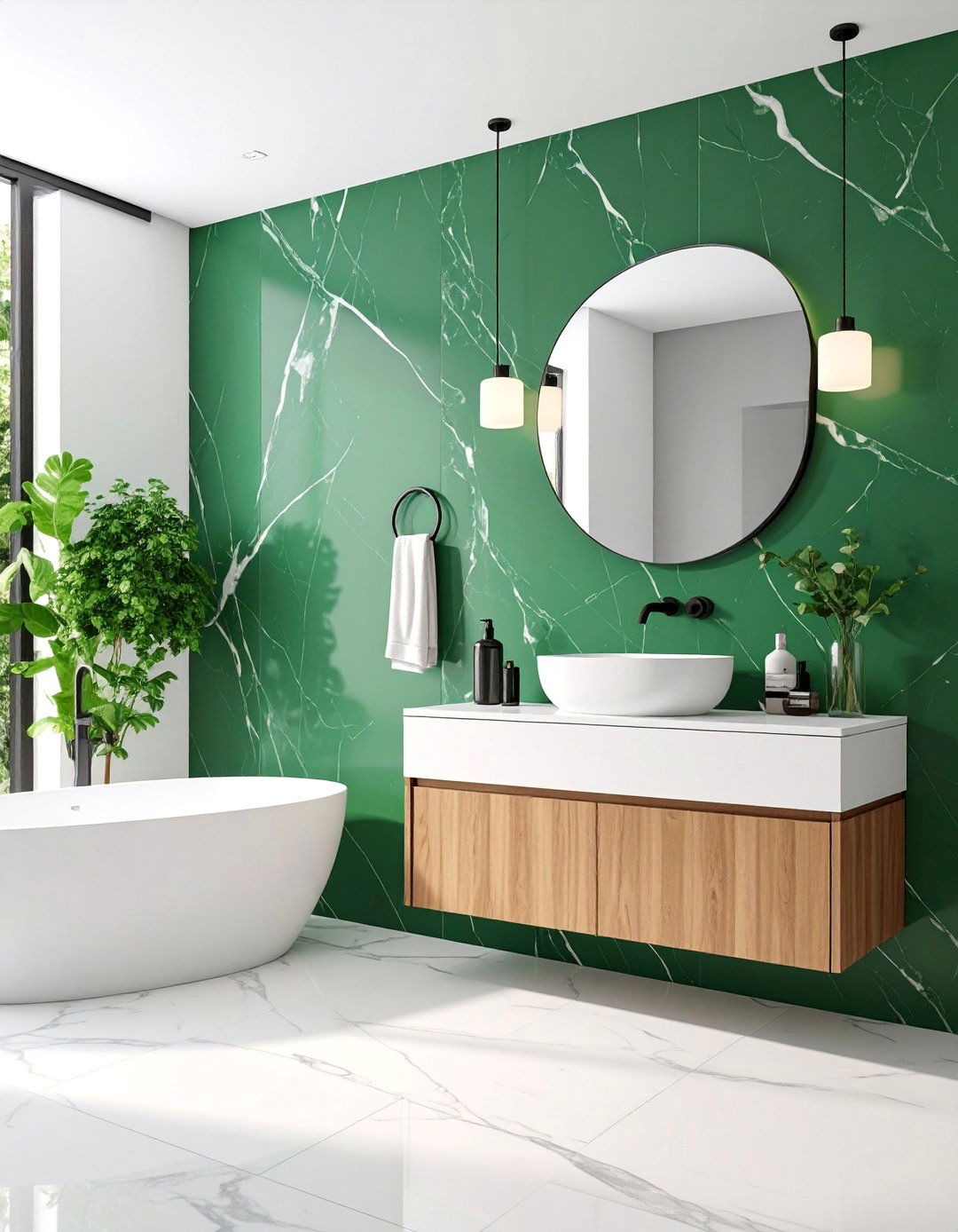 Emerald Green Marble Statement Powder Room - 25 Green Powder Room Ideas
