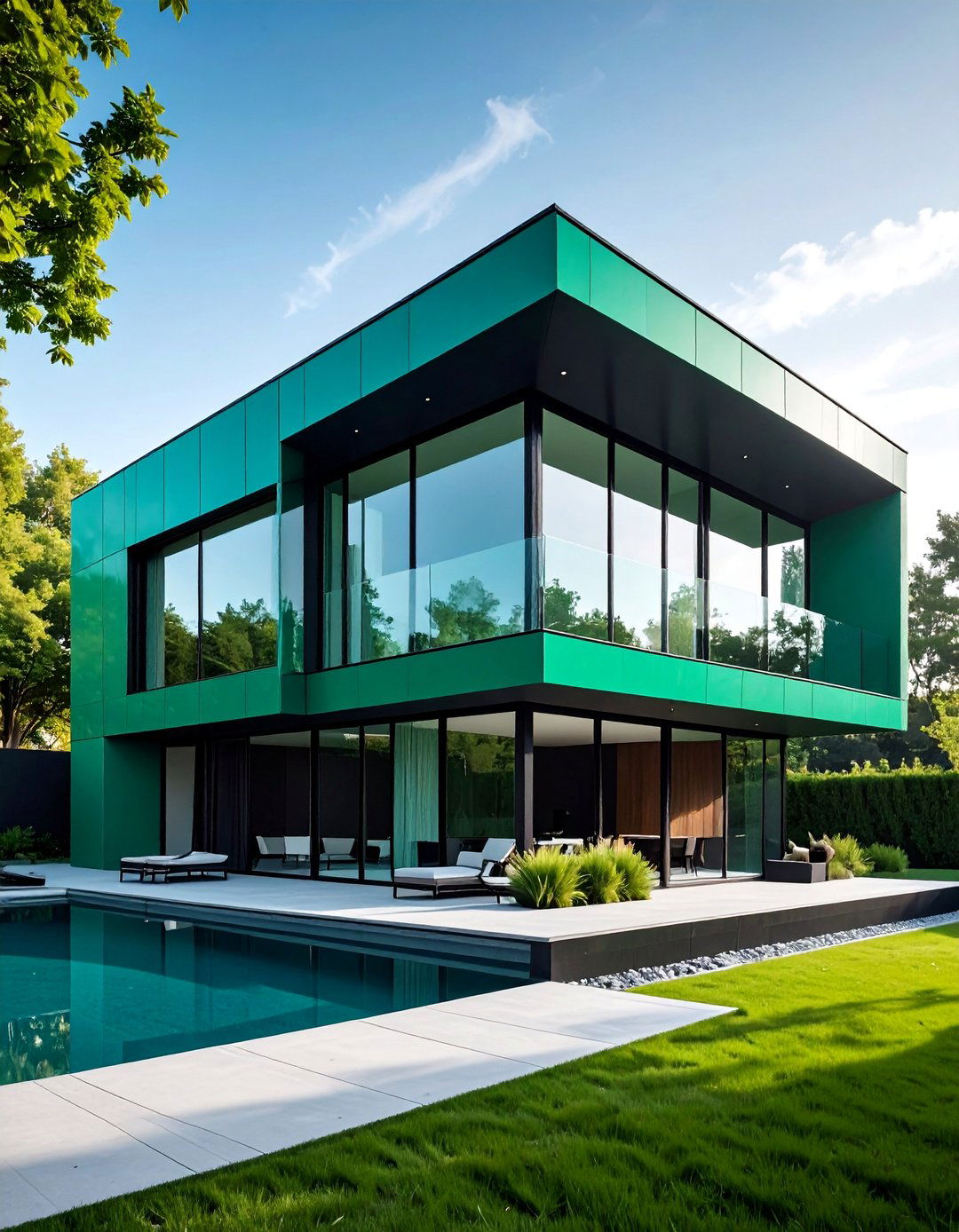 Emerald Green Minimalist with Black Geometric Lines - 25 Green House Exterior With Black Trim