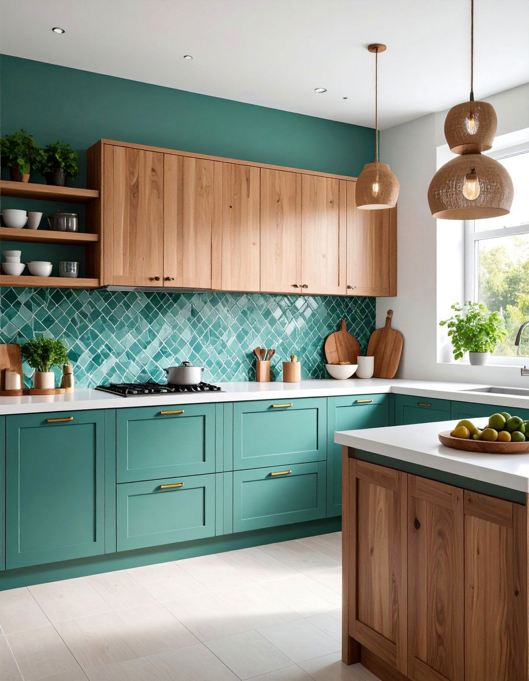 Emerald Green Mosaic Tile Backsplash - 25 Emerald Green Kitchen Ideas