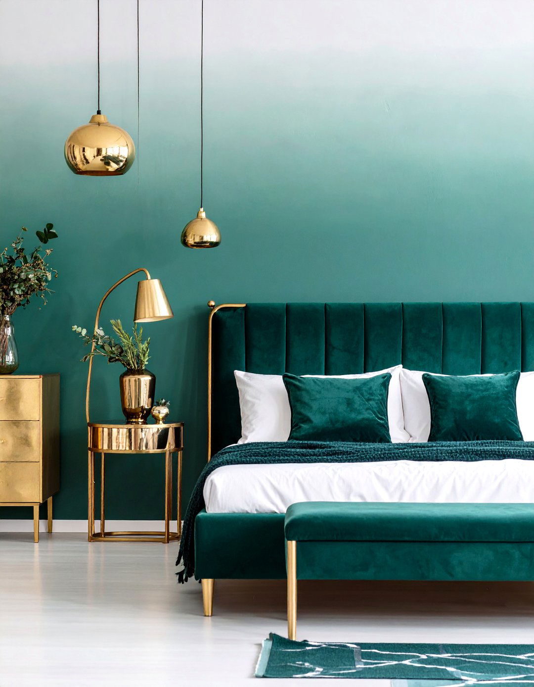 Emerald Green Ombre Wall with Gold Metallic Furniture - 25 Emerald Green and Gold Bedroom Ideas
