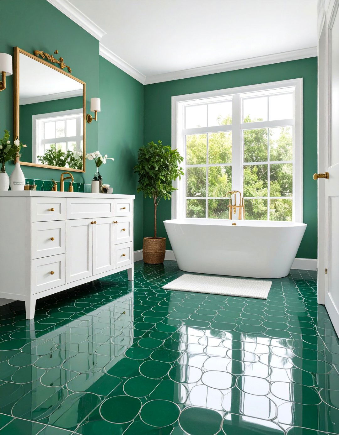 Emerald Green Penny Tile Statement Floor - 25 Penny Tile Bathroom Floor Ideas