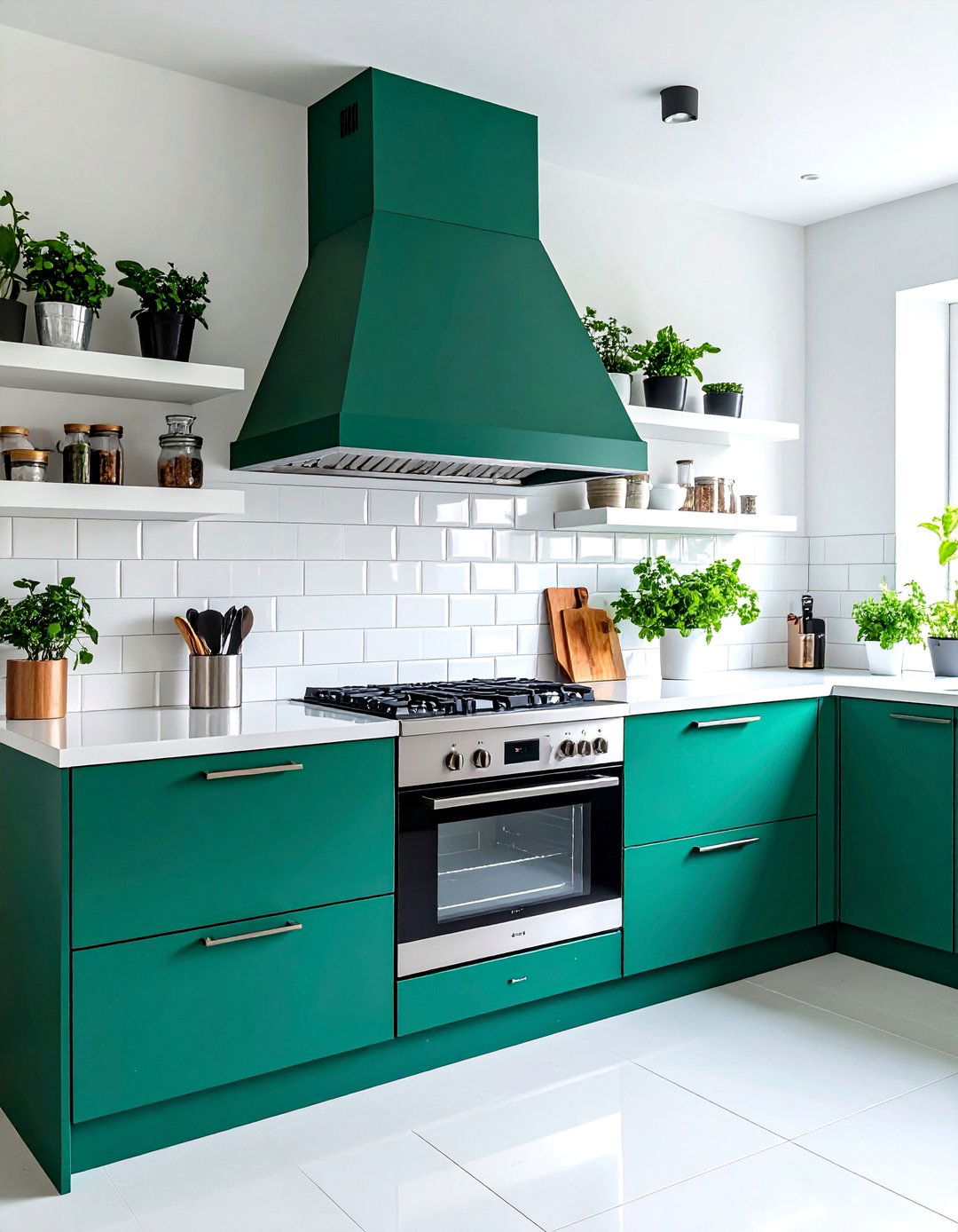 Emerald Green Range Hood Statement - 25 Emerald Green Kitchen Ideas