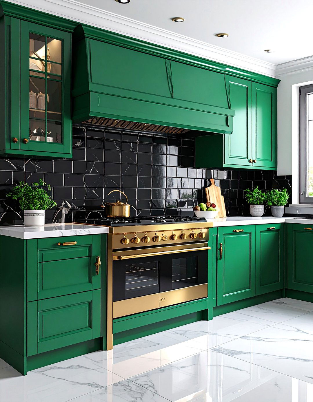 Emerald Green Range with Black Tile Surround - 25 Black and Green Kitchen Ideas