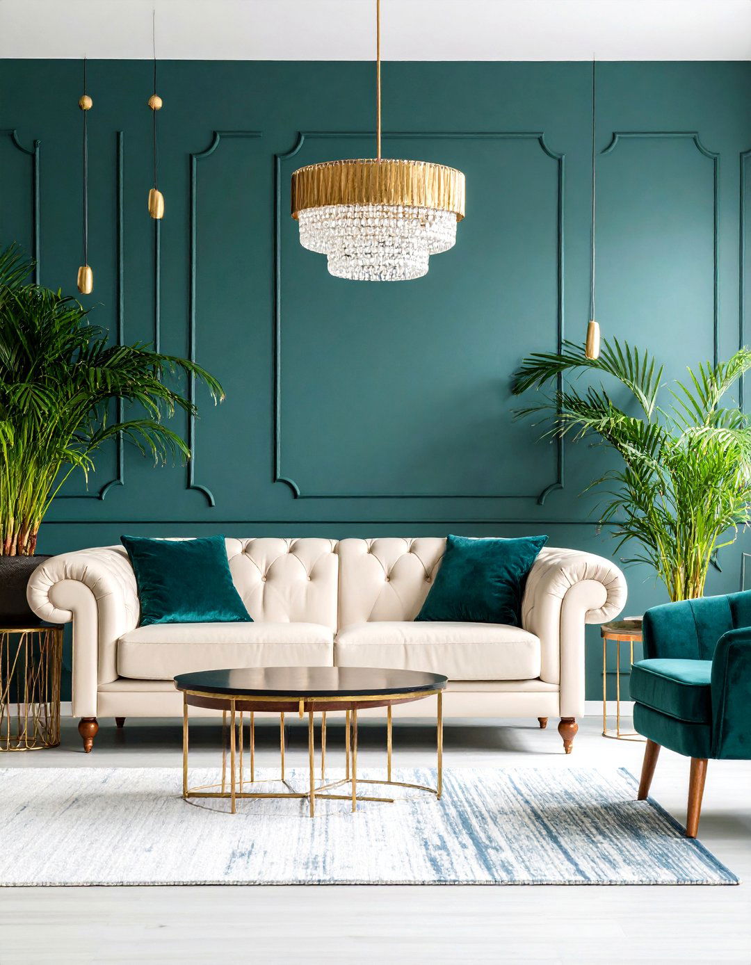 Emerald Green Velvet Textured Accent Wall - 25 Dark Green Accent Wall Ideas