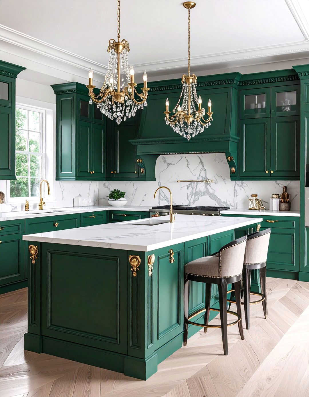Emerald Green Victorian Kitchen with Period Details - 25 Dark Green Kitchen Ideas