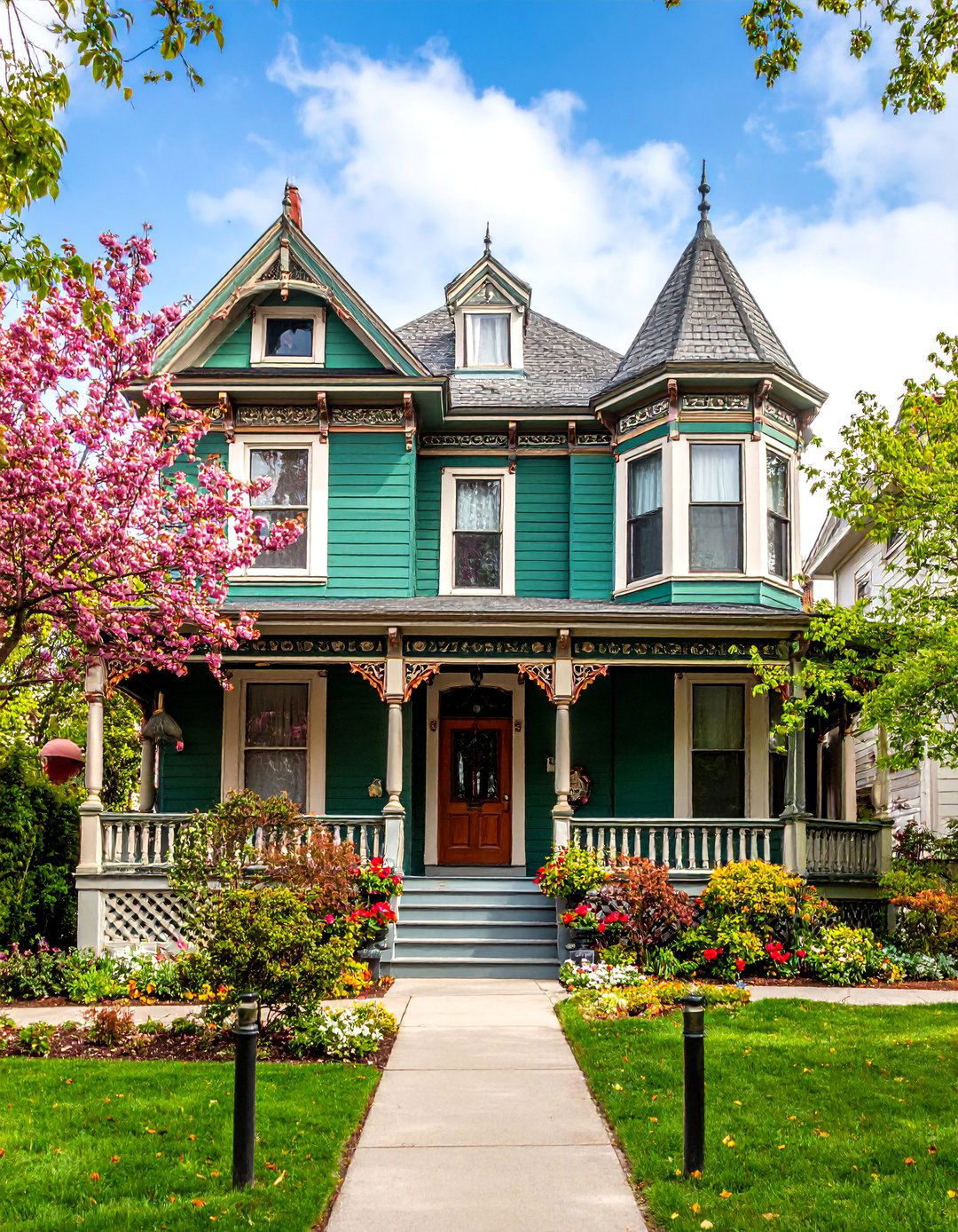 Emerald Green Victorian with Copper Accents - 25 Dark Green Exterior Paint Color Schemes