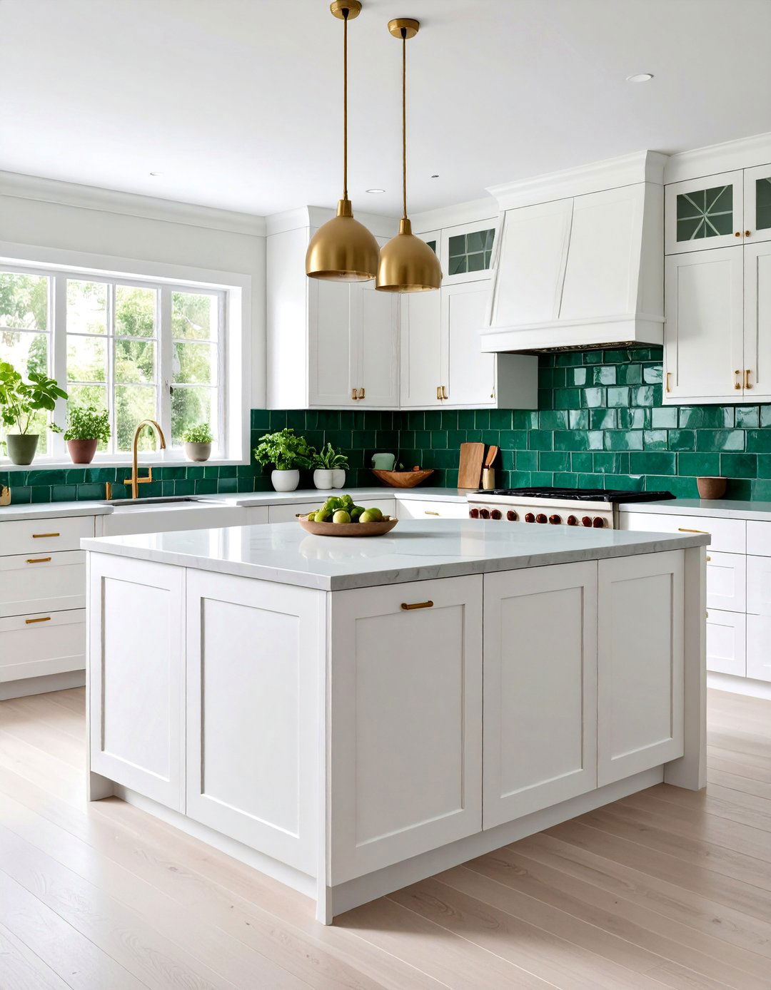 Emerald Green Zellige Subway Tiles - 25 White Cabinet Kitchen Backsplash Ideas