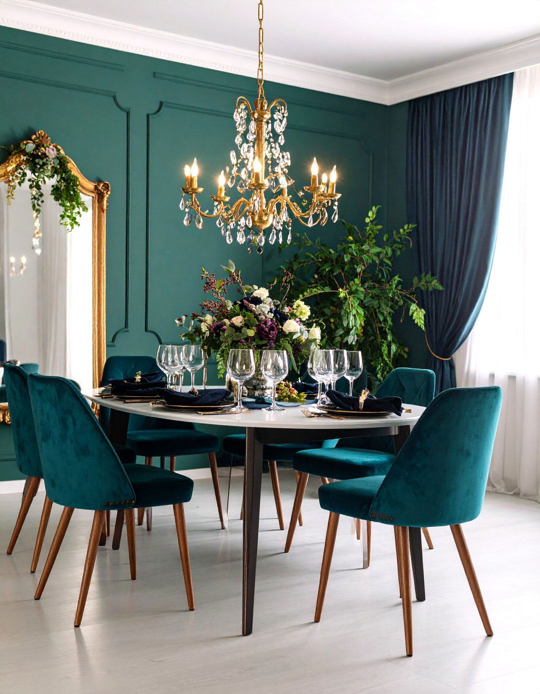 Emerald Green and Cobalt Blue Dining Room Drama - 25 Blue and Green Color Combos for Decorating
