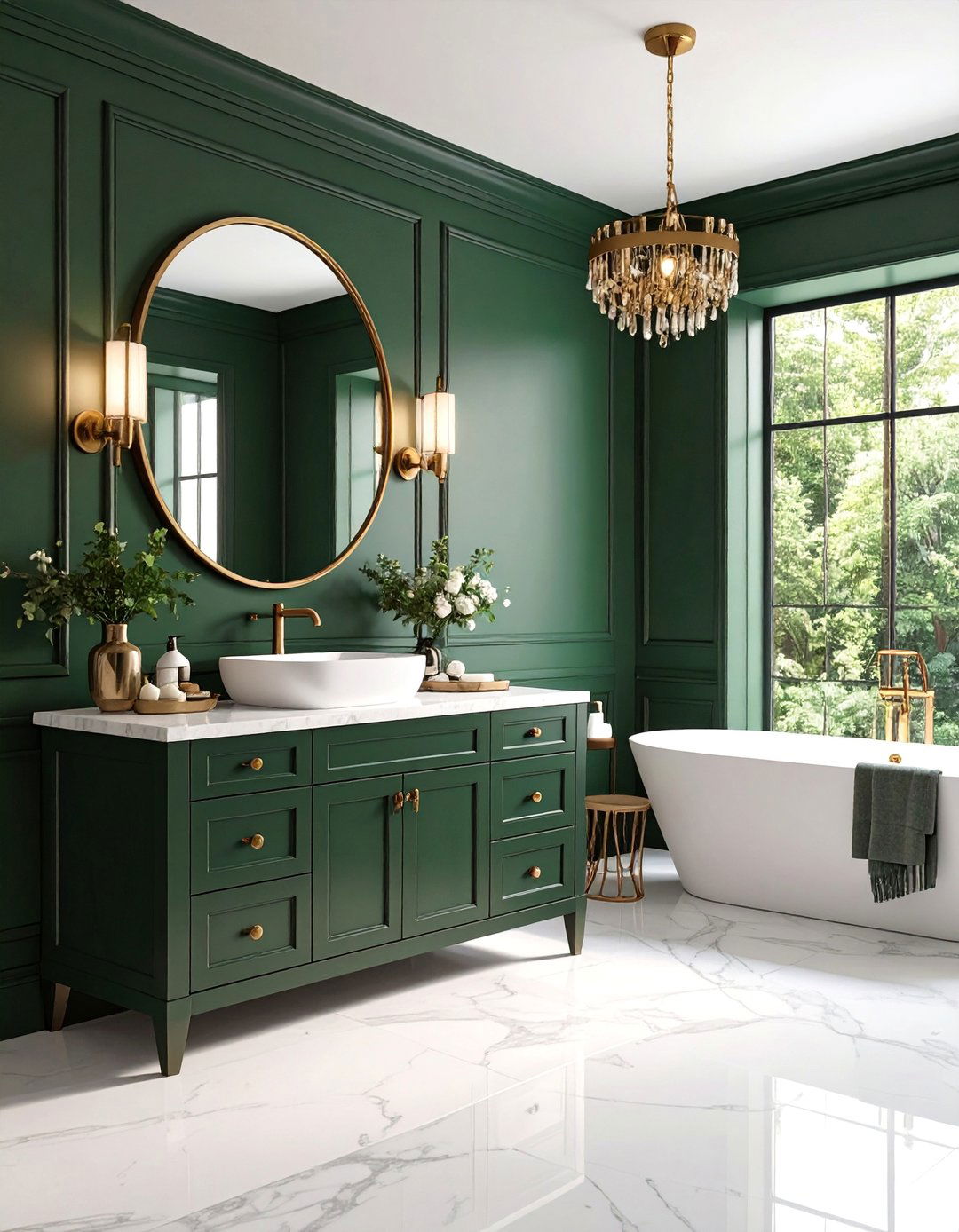 Emerald Green and Gold Jewel Tone Oasis - 25 Gold Bathroom Ideas