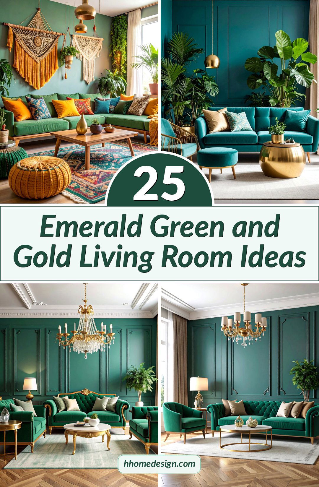 25 Emerald Green and Gold Living Room Ideas
