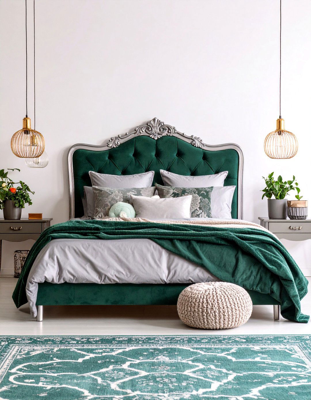 Emerald Green and Silver Grey Maximalist Bedroom - 25 Green and Grey Bedroom Ideas