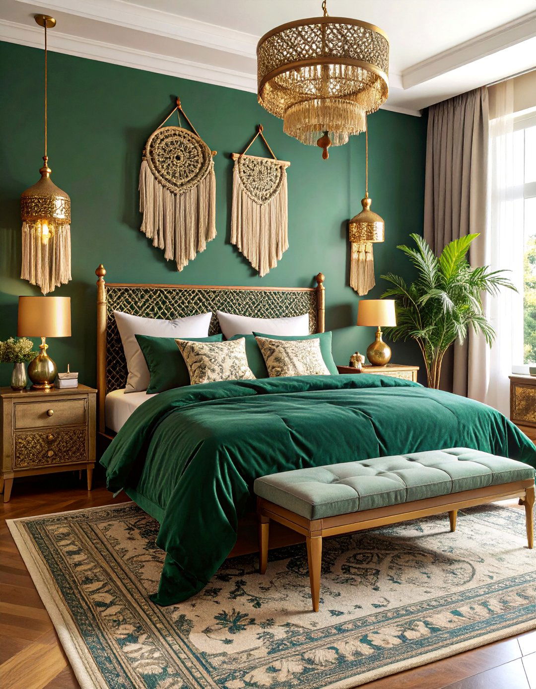Emerald Velvet Sanctuary Bedroom - 25 Dark Boho Bedroom Ideas