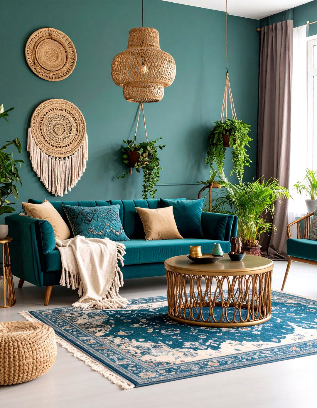 Emerald and Turquoise Bohemian Living Space Magic - 25 Blue and Green Color Combos for Decorating