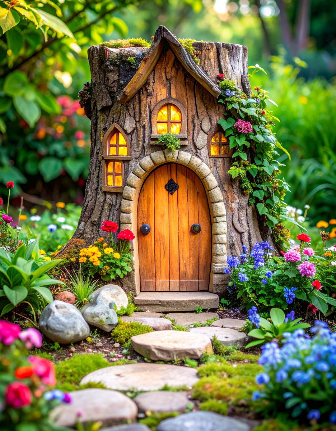 Enchanted Fairy Door Tree Stump Garden - 25 Tree Stump Fairy Garden Ideas