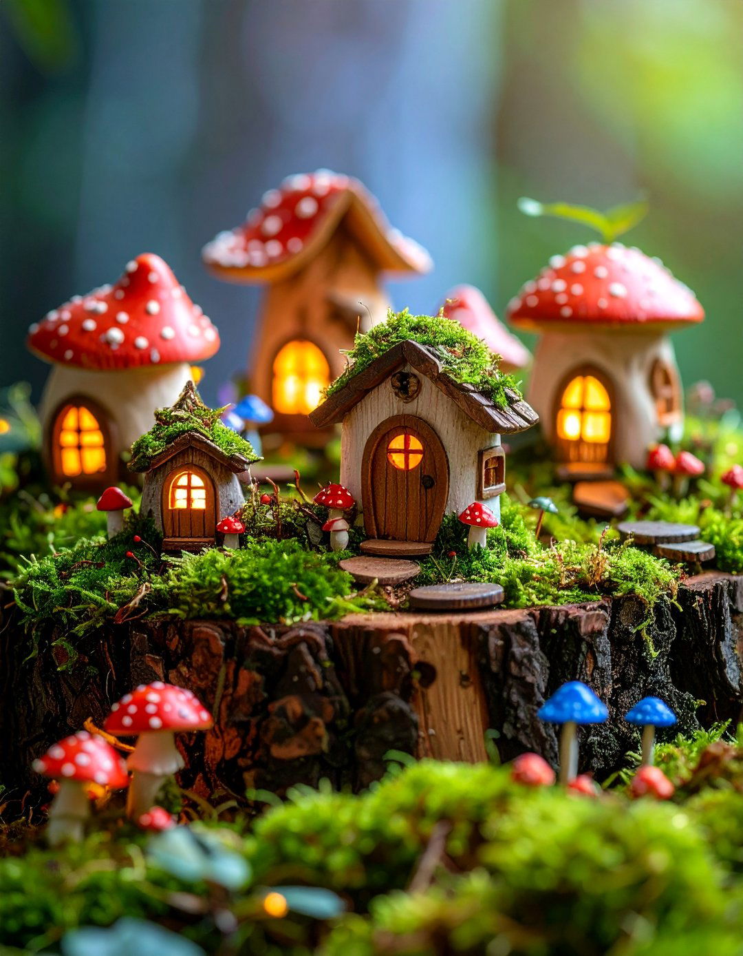 Enchanted Fairy Garden Stump Village - 25 Tree Stump Decorating Ideas