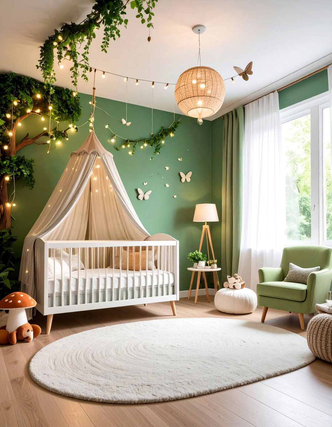 Enchanted Forest Woodland Nursery with Fairy Lights - 25 Woodland Nursery Ideas