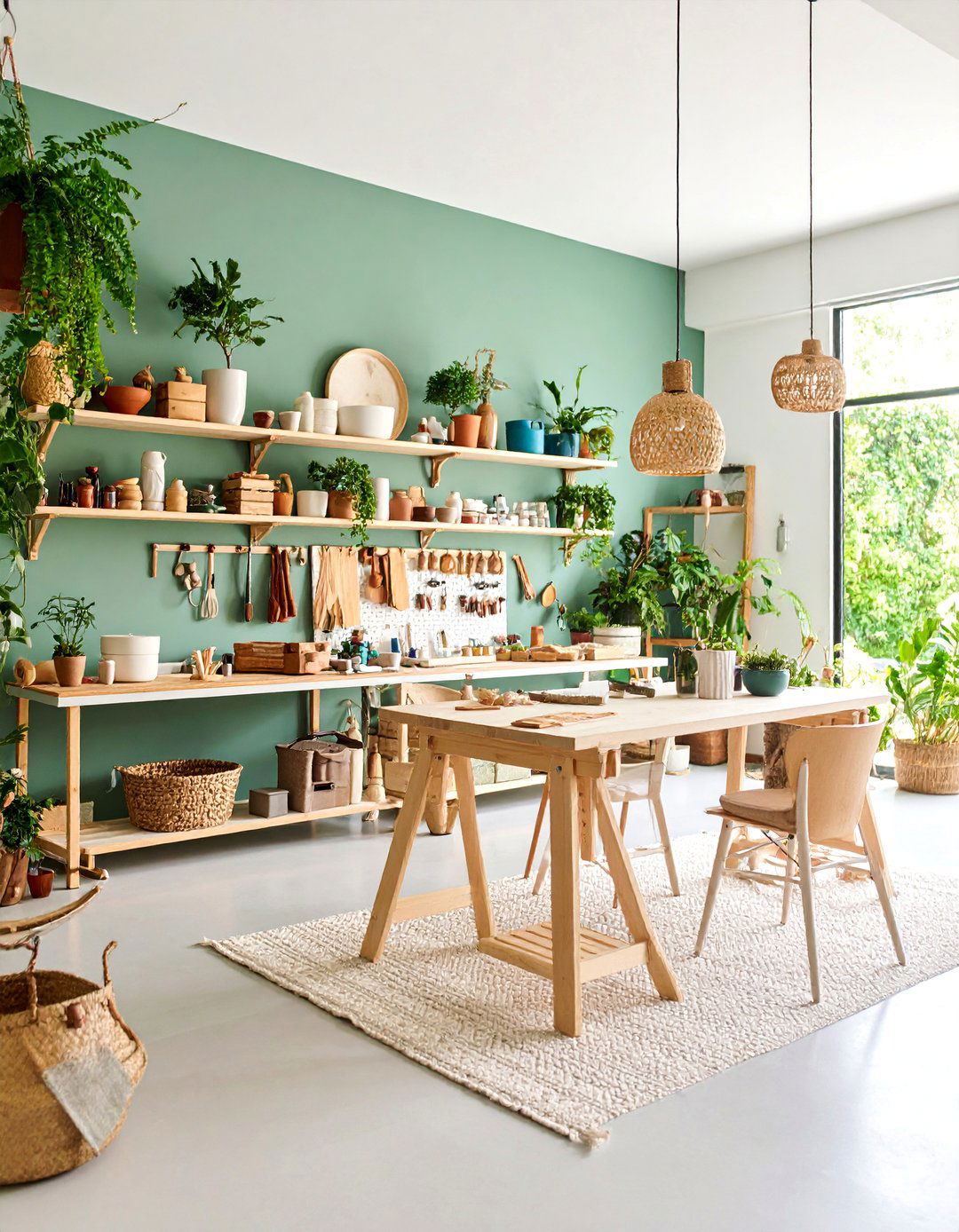 Energizing Sage Green Workshop Environment - 25 Garage Wall Paint Ideas