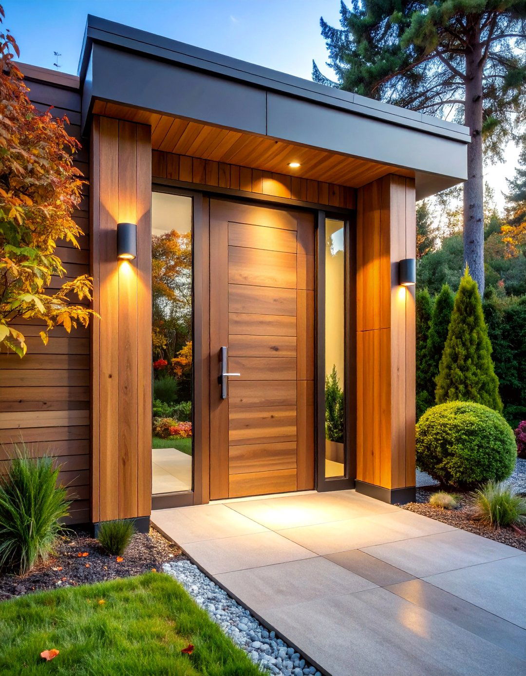 Energy Efficient Pine Door with Smart Glass Integration - 25 Stained Front Door Ideas