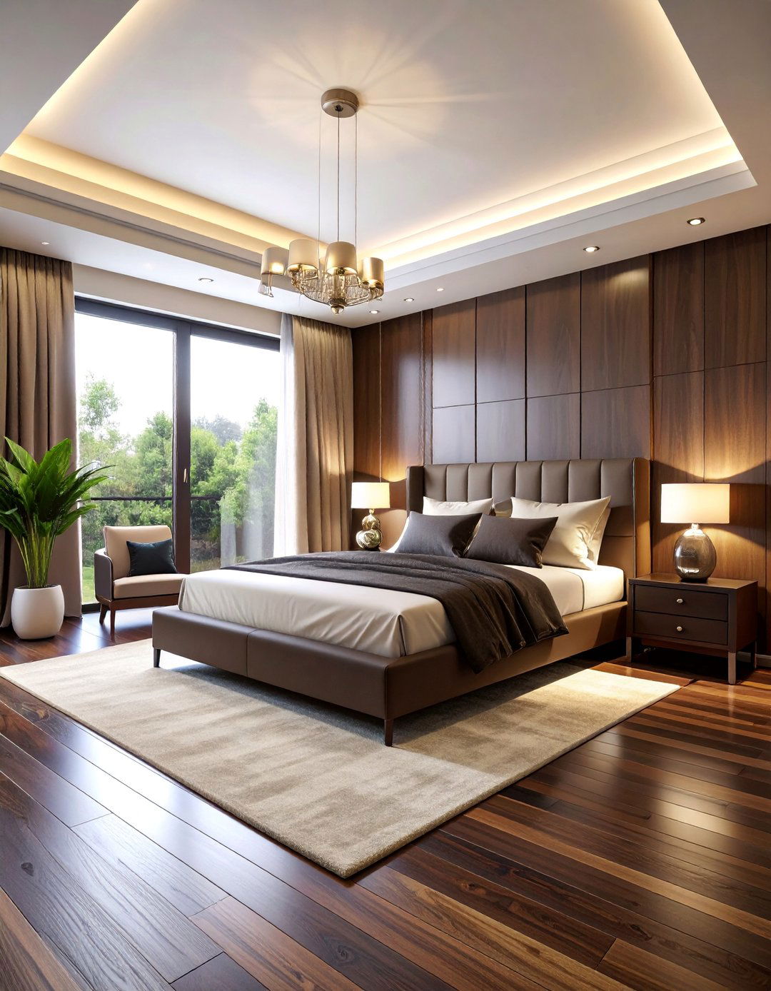Engineered Hardwood Bedroom with Dark Walnut Finish - 25 Bedroom Flooring Ideas