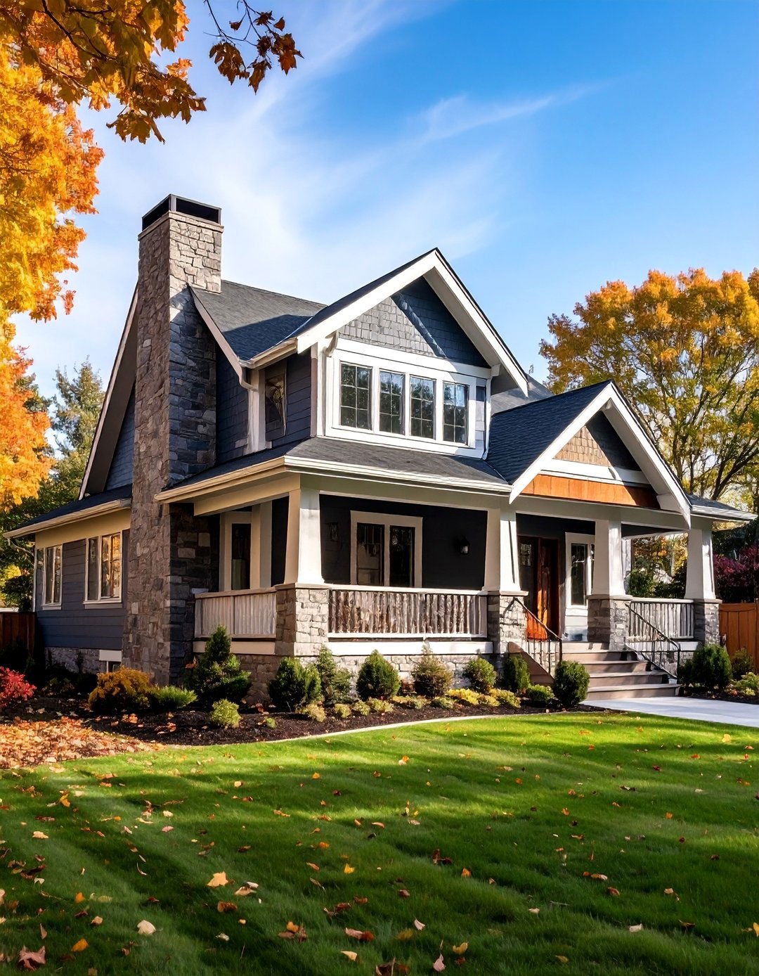 Engineered Wood Siding with Stone Chimney Feature - 25 Exterior House Siding Ideas