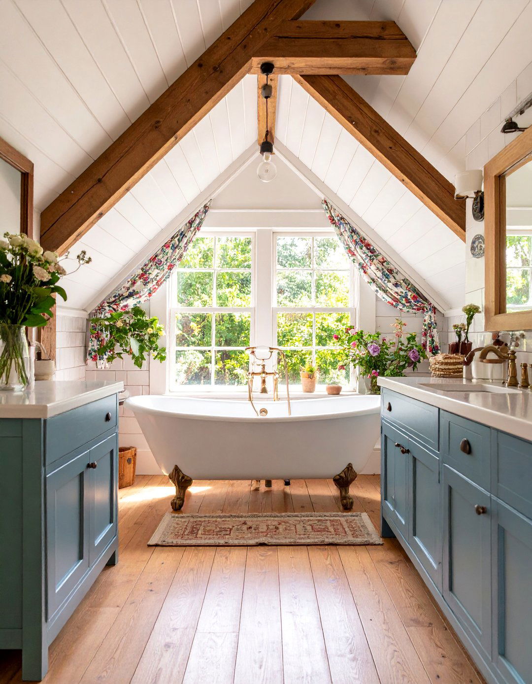 English Cottage Attic Bathroom with Floral Chintz - 25 Attic Bathroom Ideas
