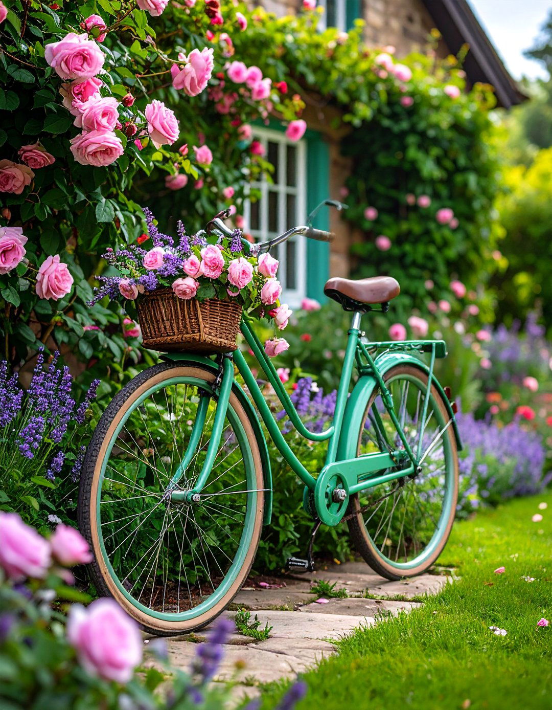 English Cottage Bicycle Rose Garden - 25 Old Bicycle Garden Ideas