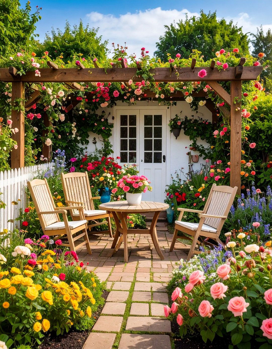 English Cottage Garden Courtyard with Climbing Roses - 25 Courtyard Ideas