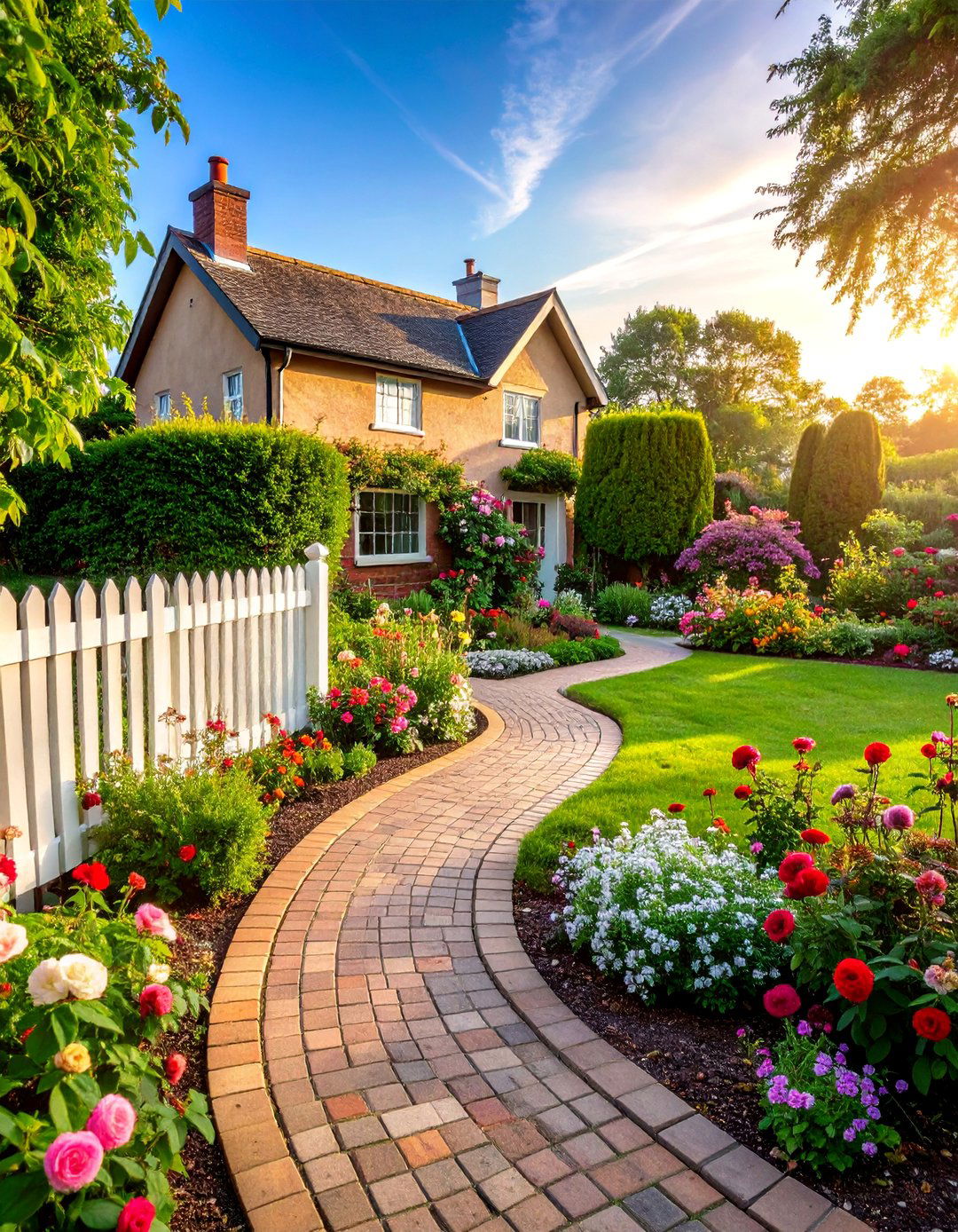English Cottage Garden Front Yard with Layered Plantings - 25 Front Yard Landscaping Ideas