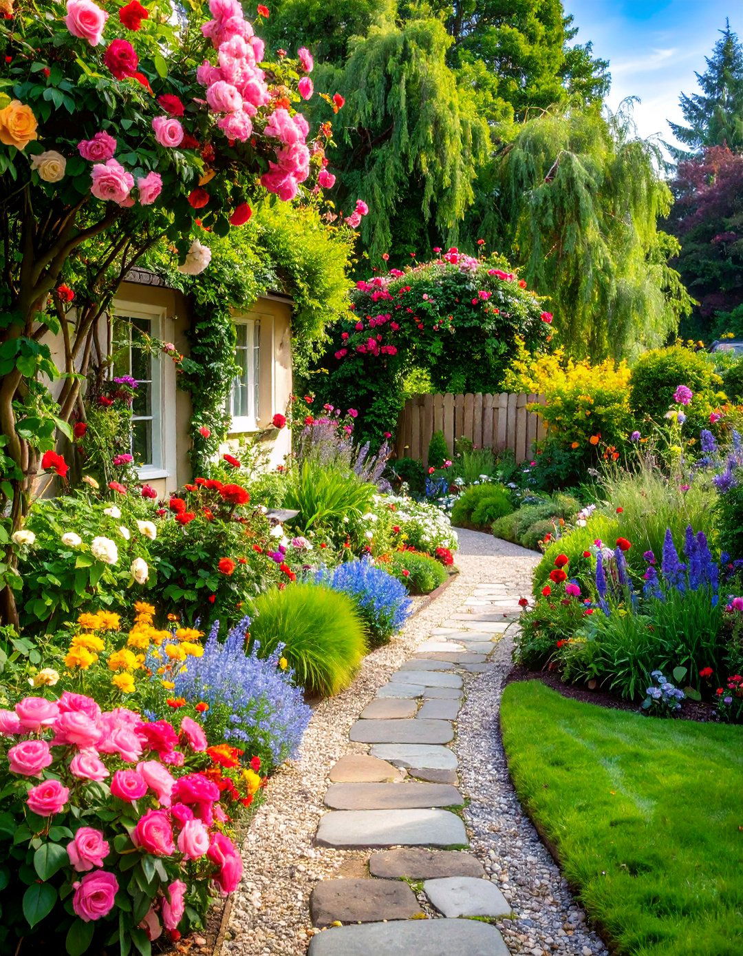 English Cottage Garden with Romantic Plantings - 25 Large Backyard Ideas