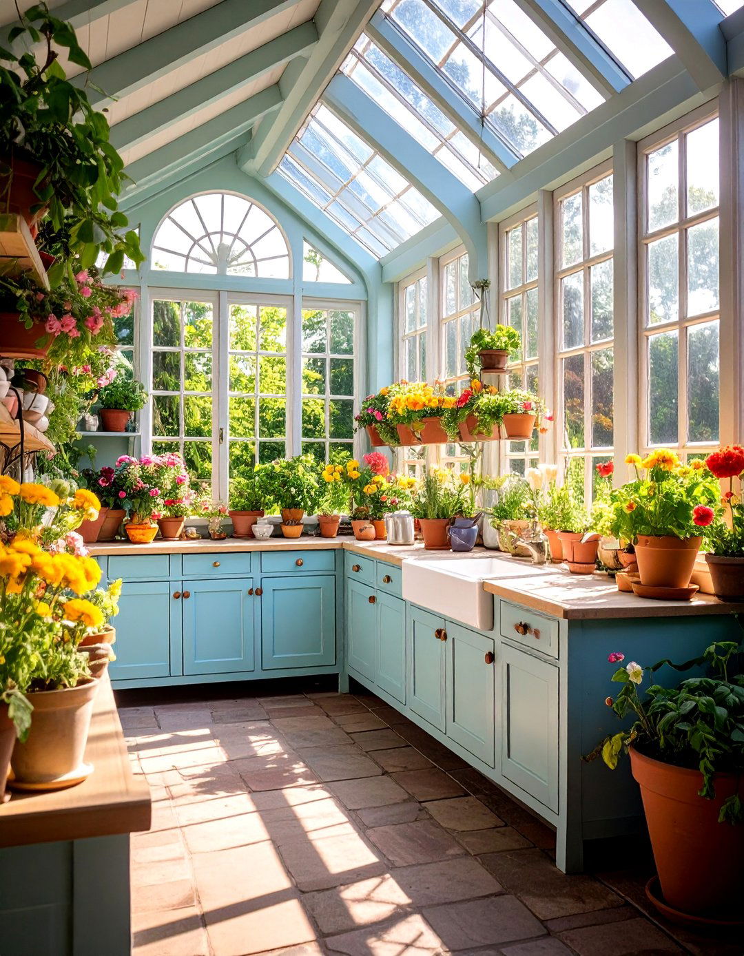 English Cottage Greenhouse Kitchen with Garden Views - 25 Greenhouse Kitchen Design Ideas