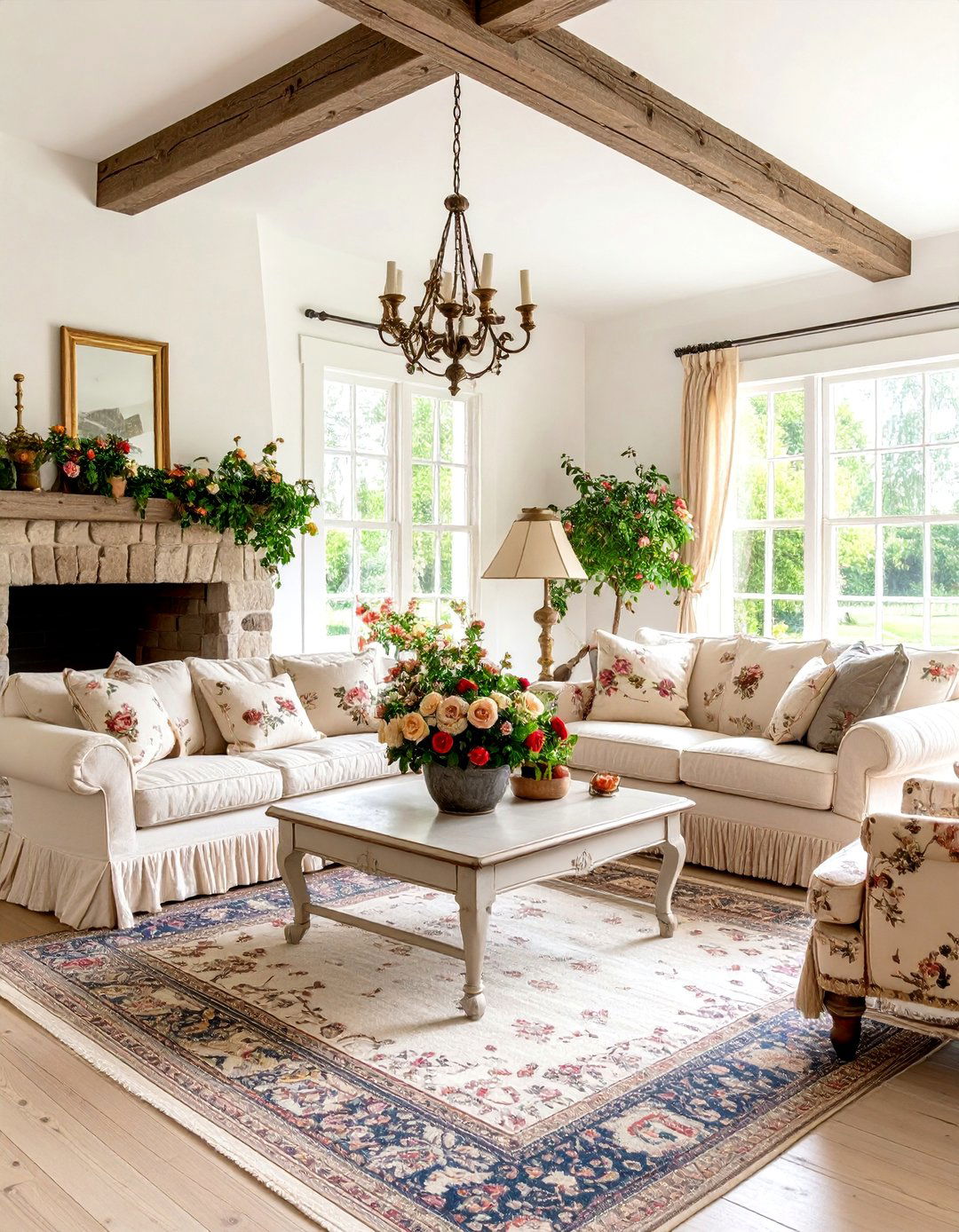 English Cottage Living Room with Floral Chintz - 25 Cottage Living Room Ideas