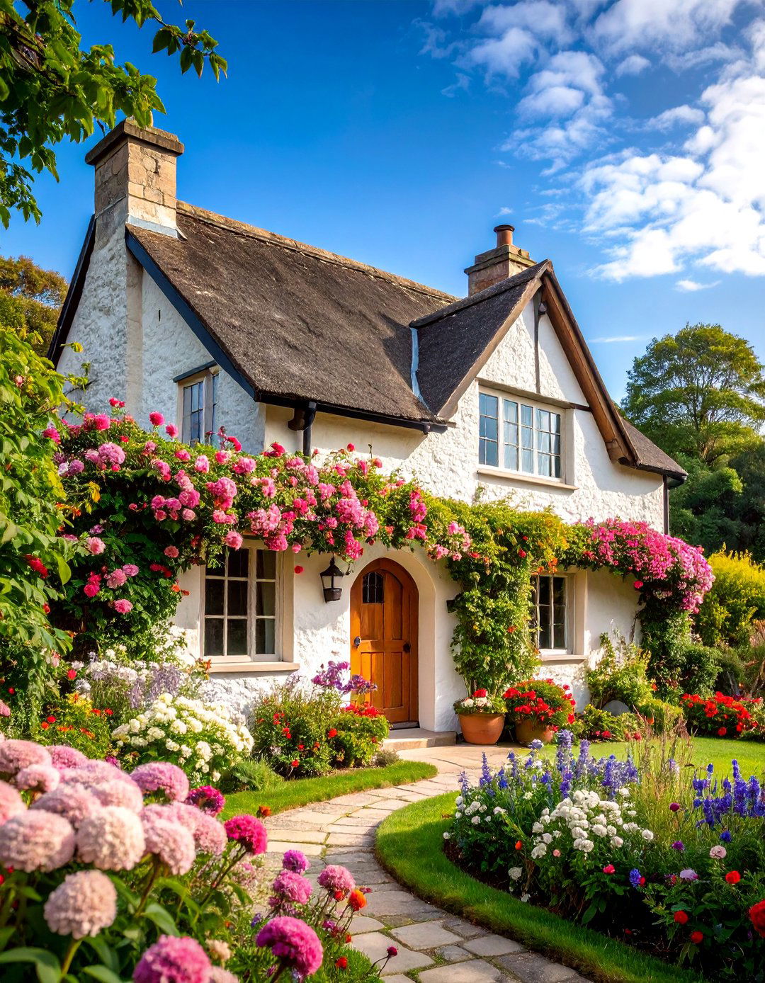 English Cottage with Steep Rooflines - 25 White Exterior Home with a Black Roof Ideas
