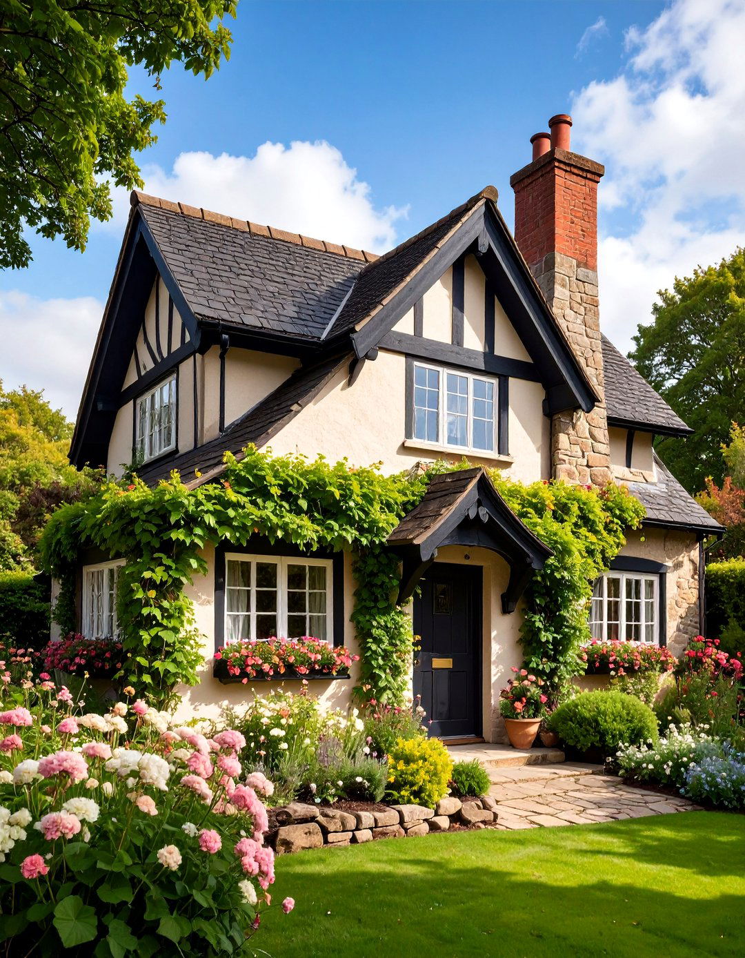 English Cottage with Thatched Style Roofing - 25 houses with black roofs